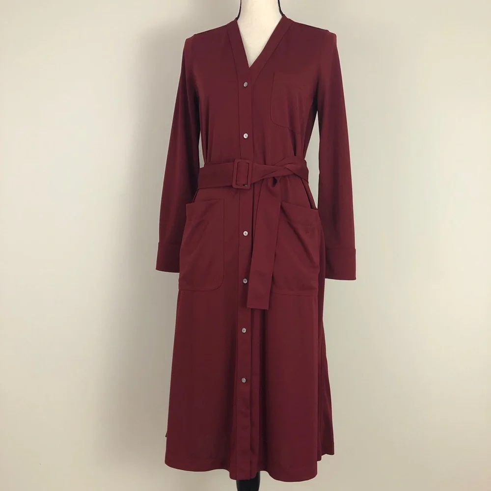 J. Crew Long-sleeve Belted Knit Dress Burgundy